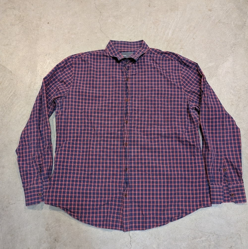 Vince Mens XL Button Up Shirt Checkered Gingham Red Blue Long Sleeve